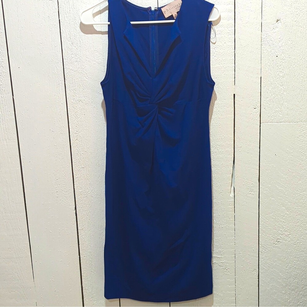 Philosophy Republic Clothing Women’s Blue Solid Sheath V-Neck Ruched Dress M